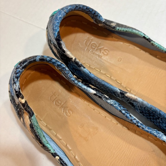 Tieks Azure Snakeskin Ballet Flats Size 9 Teal Blue Green Cream Travel Foldable - Picture 3 of 15